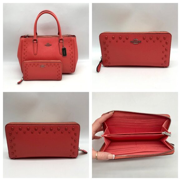 Coach Pebbled Leather Surrey Carryall Satchel Bag With Matching Wallet - Picture 12 of 12